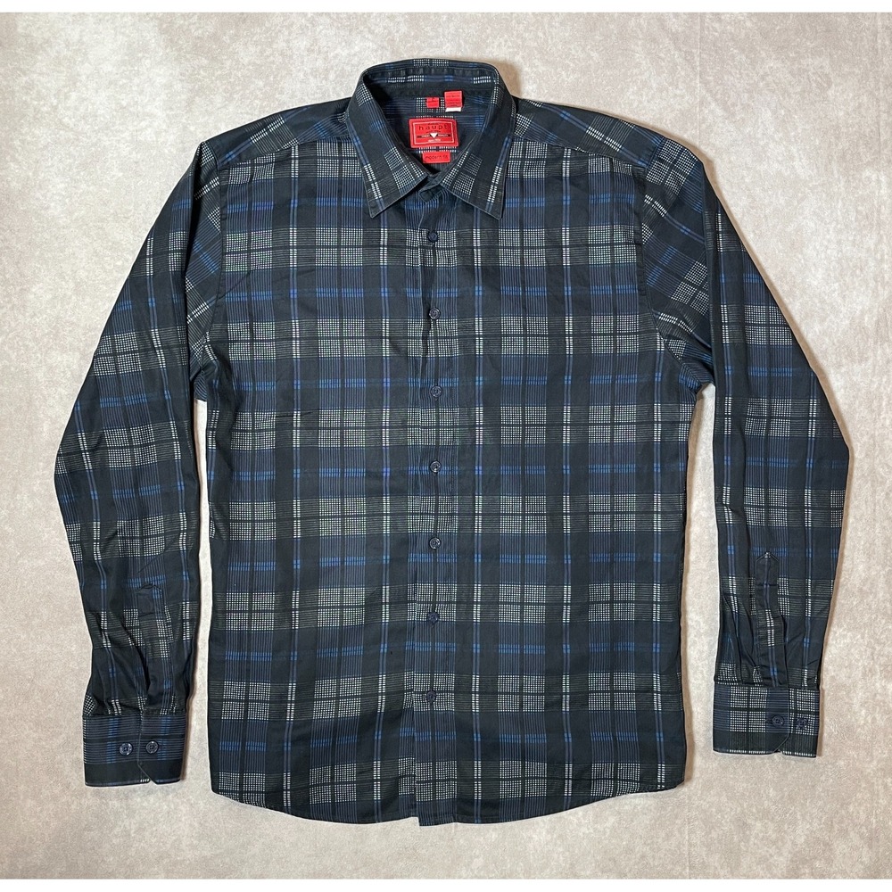 Haupt Shirt Mens 16.5 41 Large Blue Plaid Button Up Modern Fit Long Sleeve